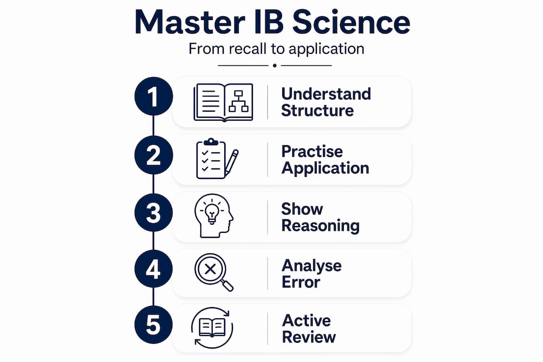 Infographic showing steps to master IB science exams