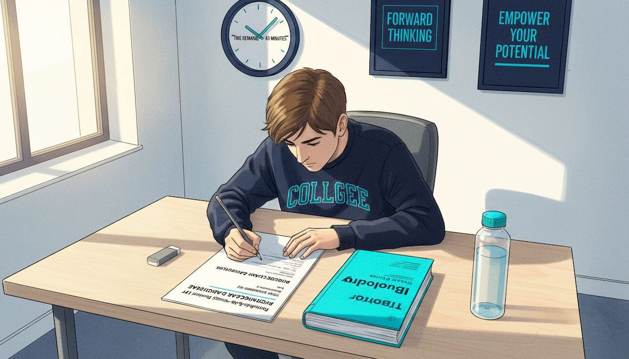 Student under time pressure during IB science exam
