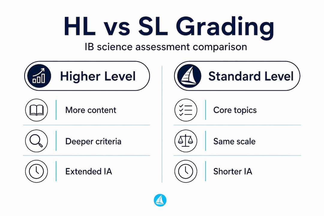 Infographic comparing HL and SL grading in IB science