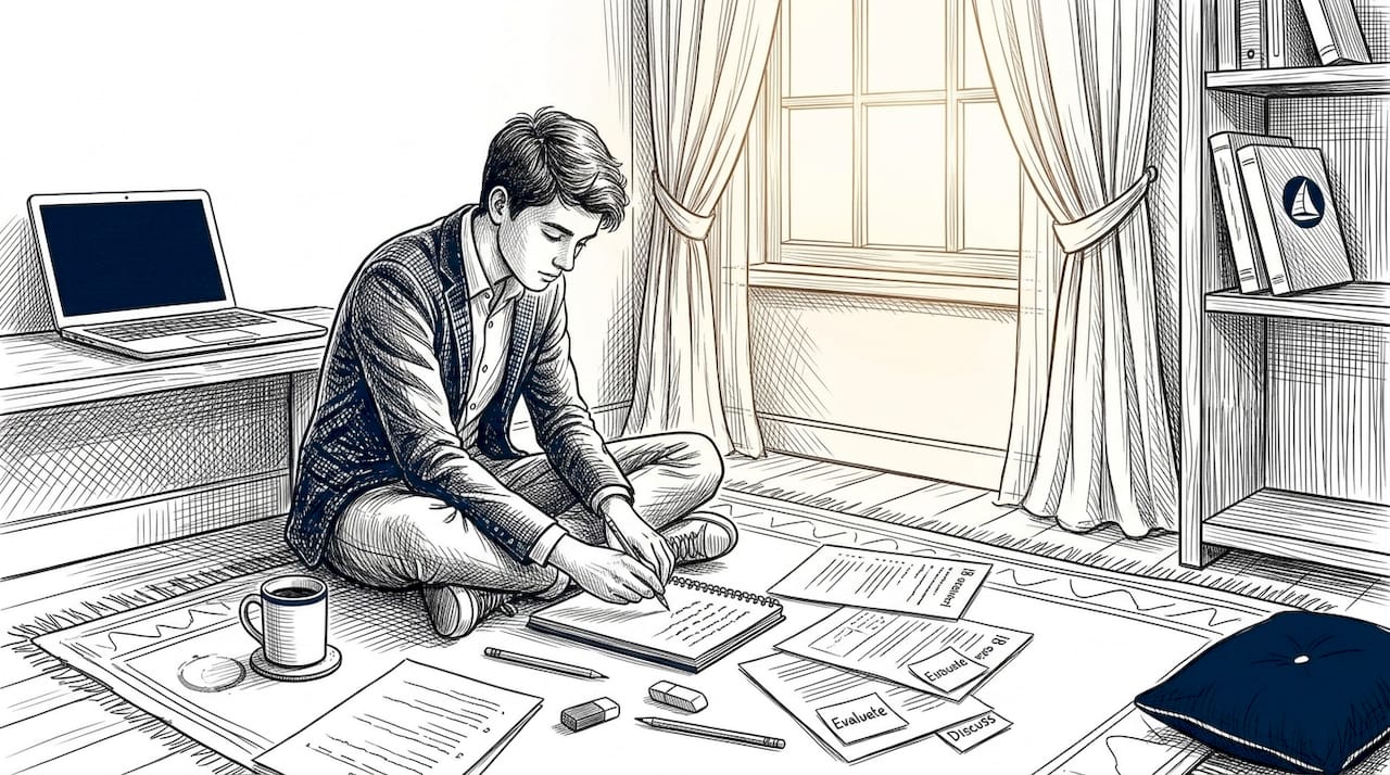 Student practicing exam questions in home setting