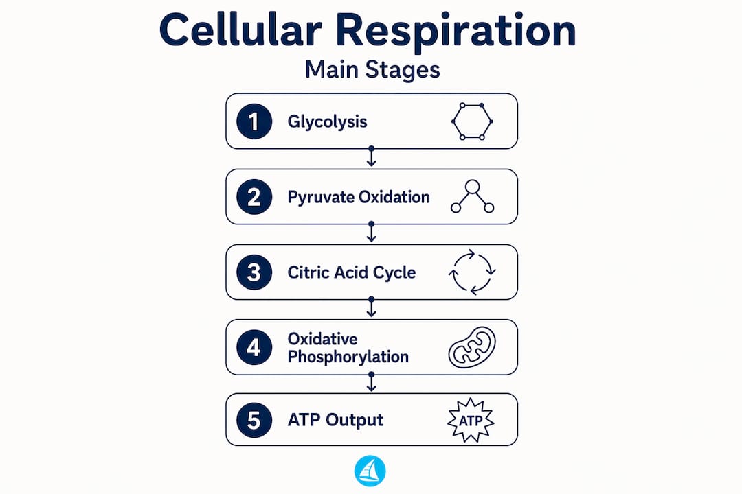 Infographic showing cellular respiration steps flow
