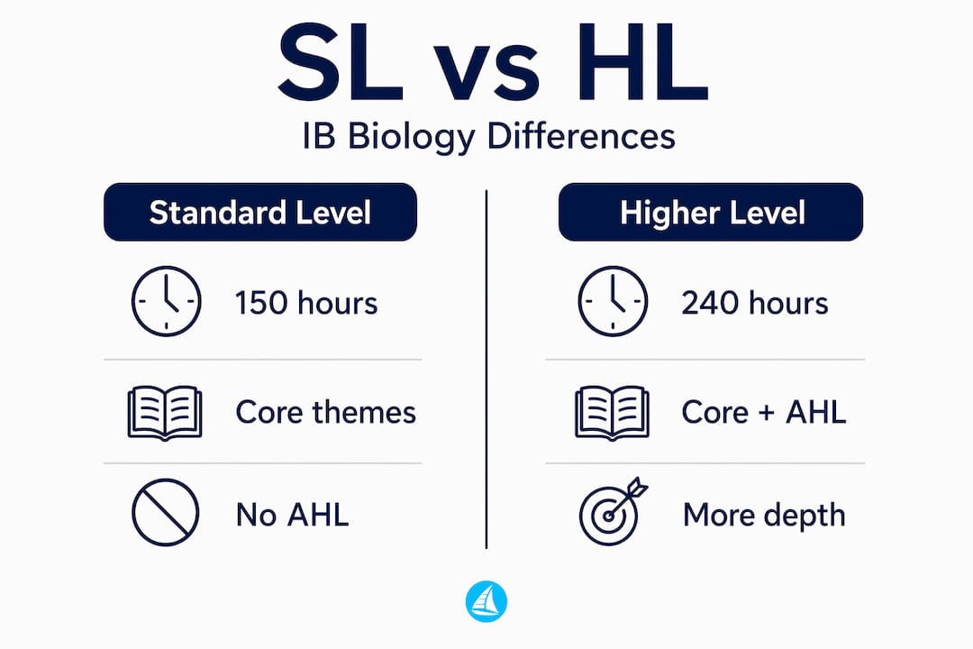 Comparison infographic for IB Biology SL versus HL