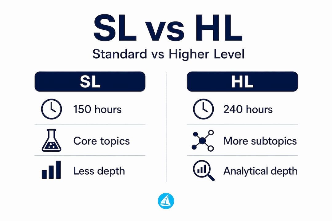 Infographic comparing IB Chemistry SL and HL