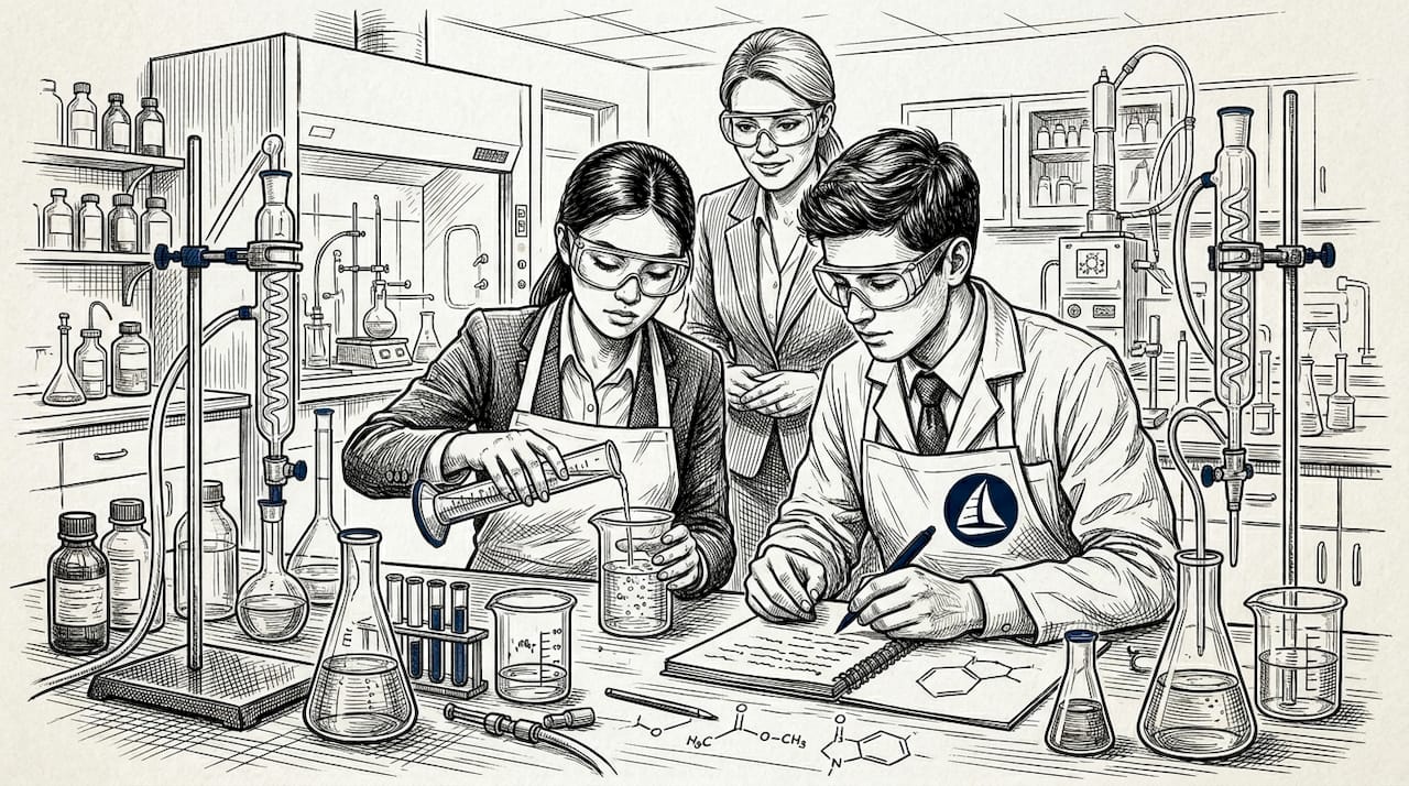 Students conducting chemistry lab experiment