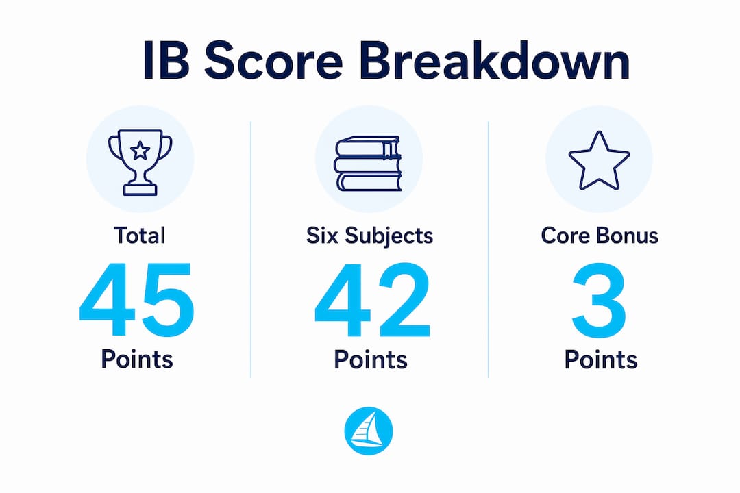 Infographic showing IB score components and totals