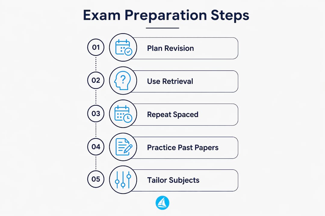 Infographic illustrating key steps for science exam preparation
