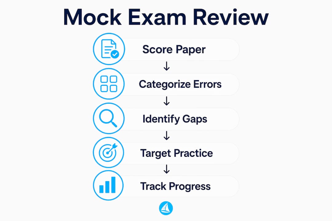 Infographic showing steps to review mock exam results