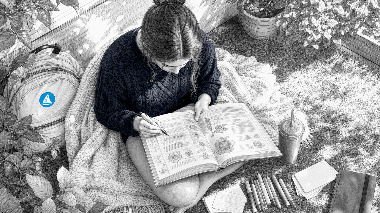 Student studying IB Biology vocabulary notes