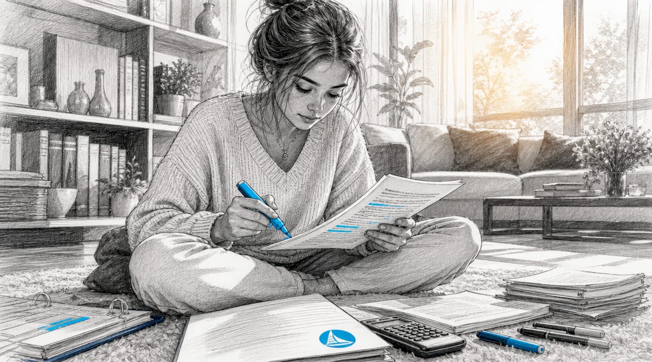 Student reviewing IB exam markscheme with marker