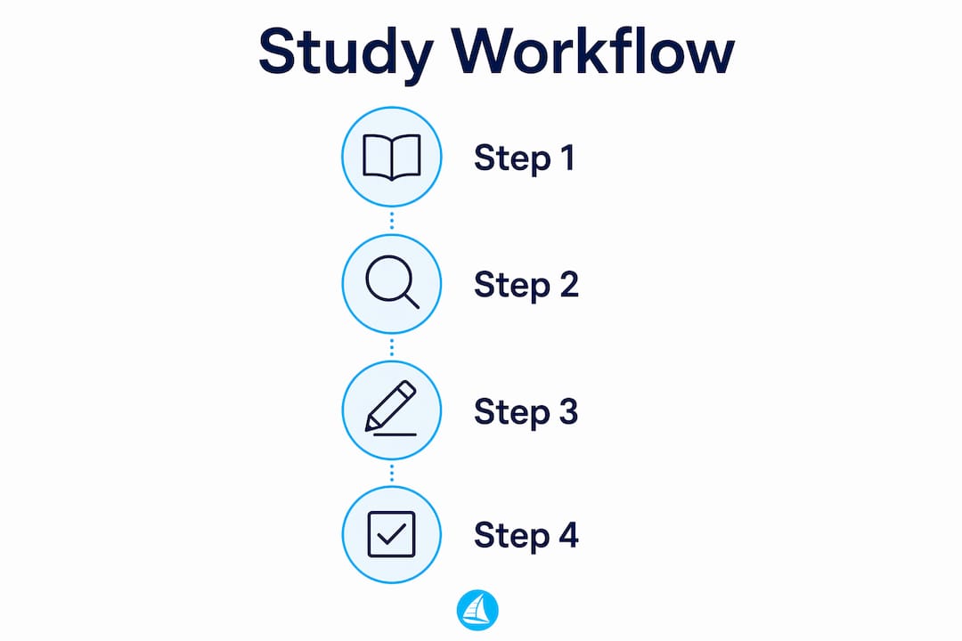 Infographic showing four-step study workflow