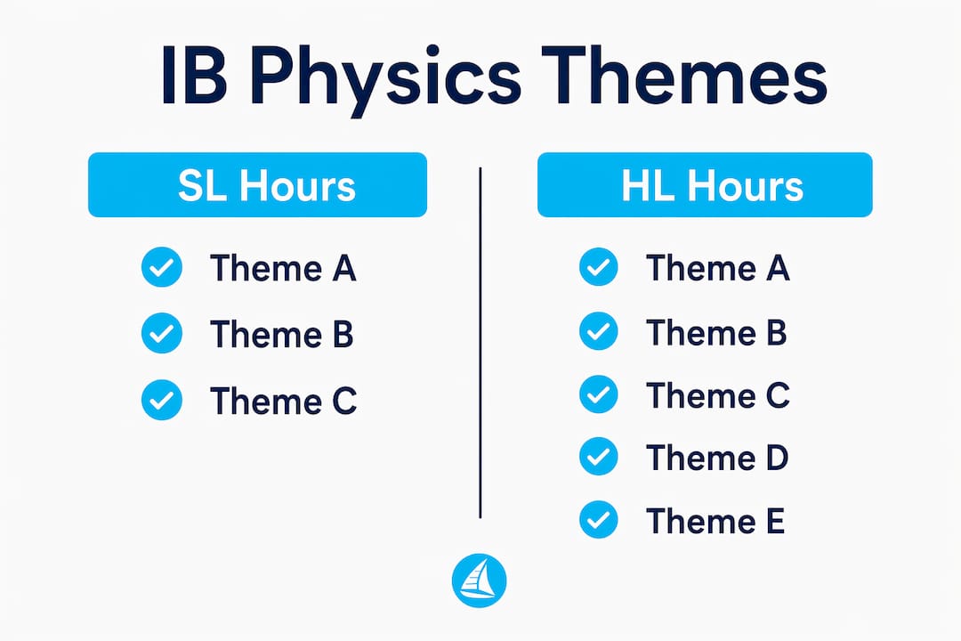 Infographic comparing SL and HL IB Physics themes