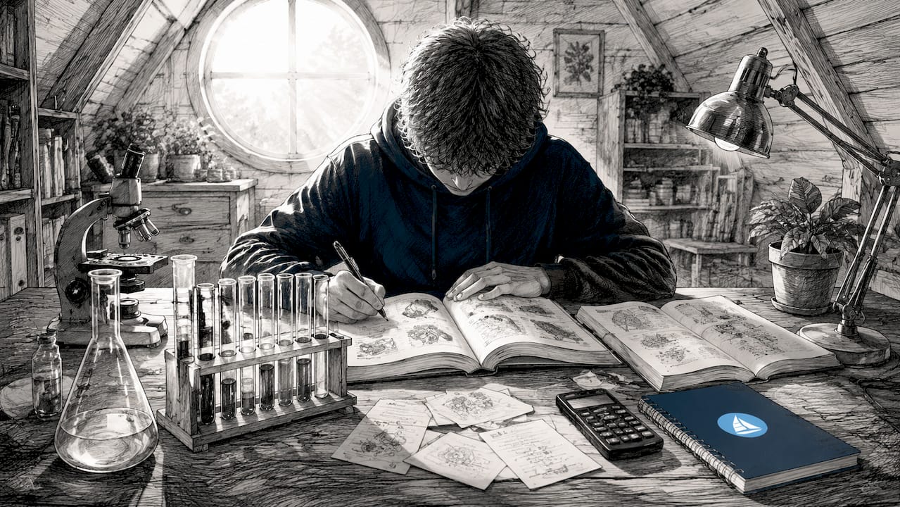 Teen student working on IB science experiments at home