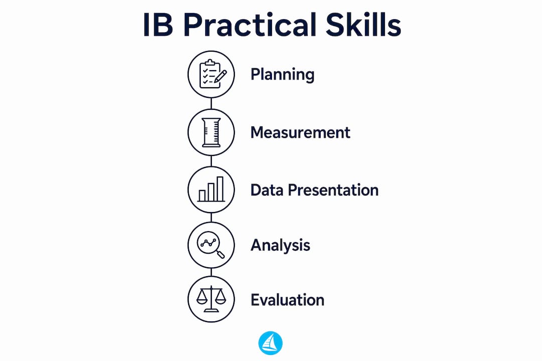 Infographic illustrating IB biology practical skills steps