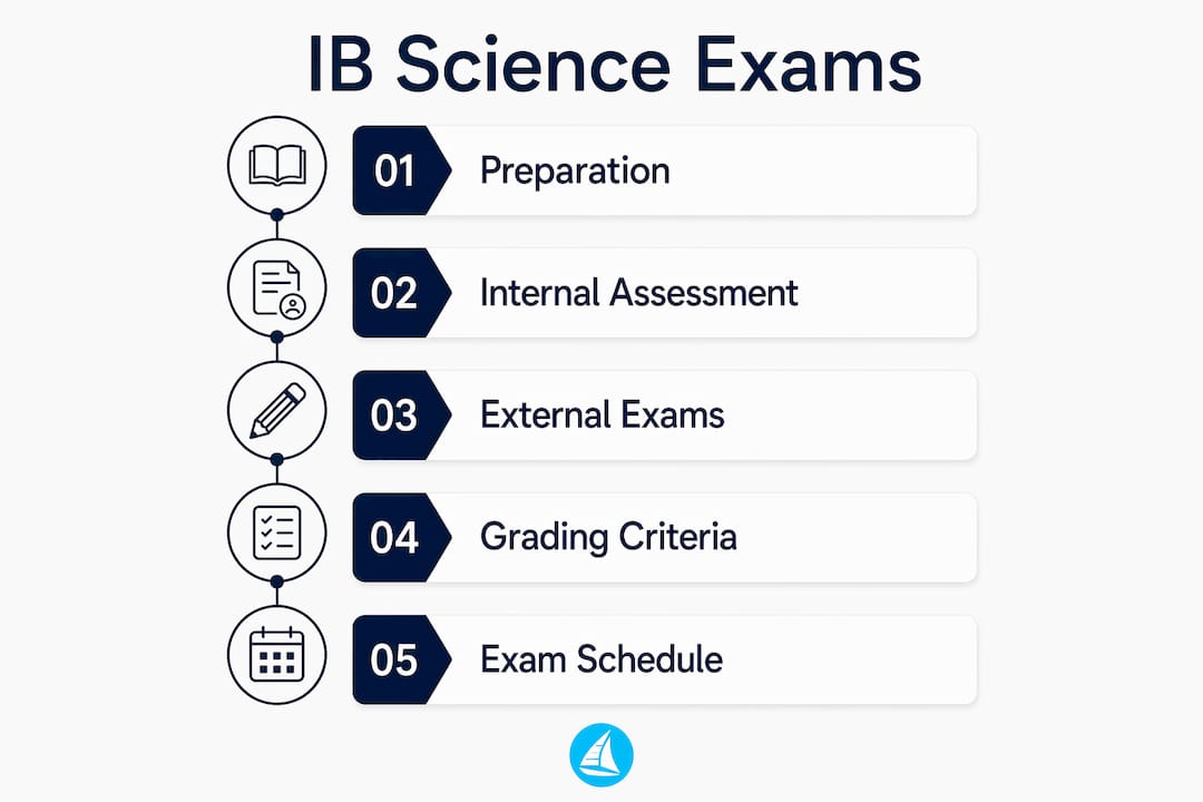Infographic showing IB science exam preparation steps