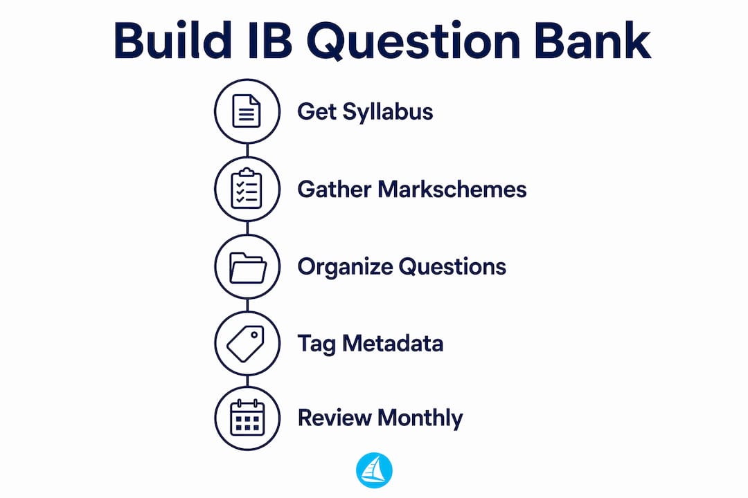 Infographic showing steps to build an IB question bank
