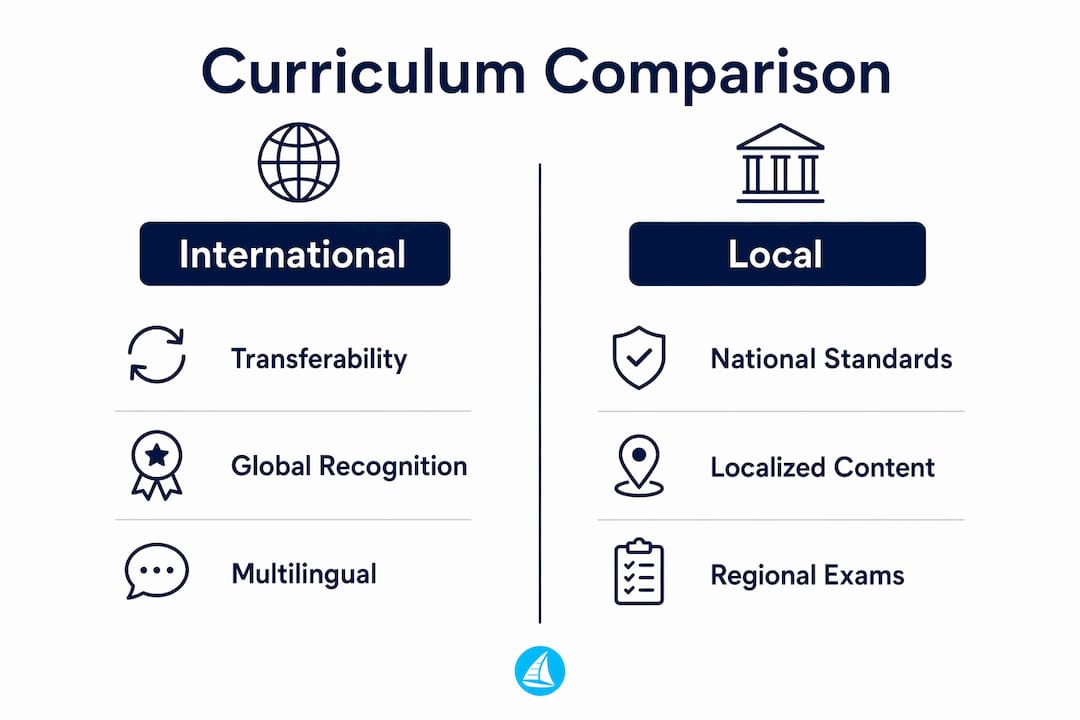 Infographic comparing international and local curricula