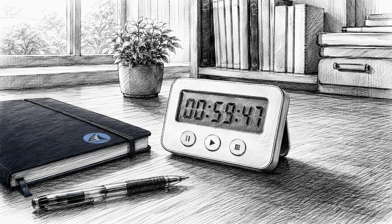 Close-up of exam timer device on desk