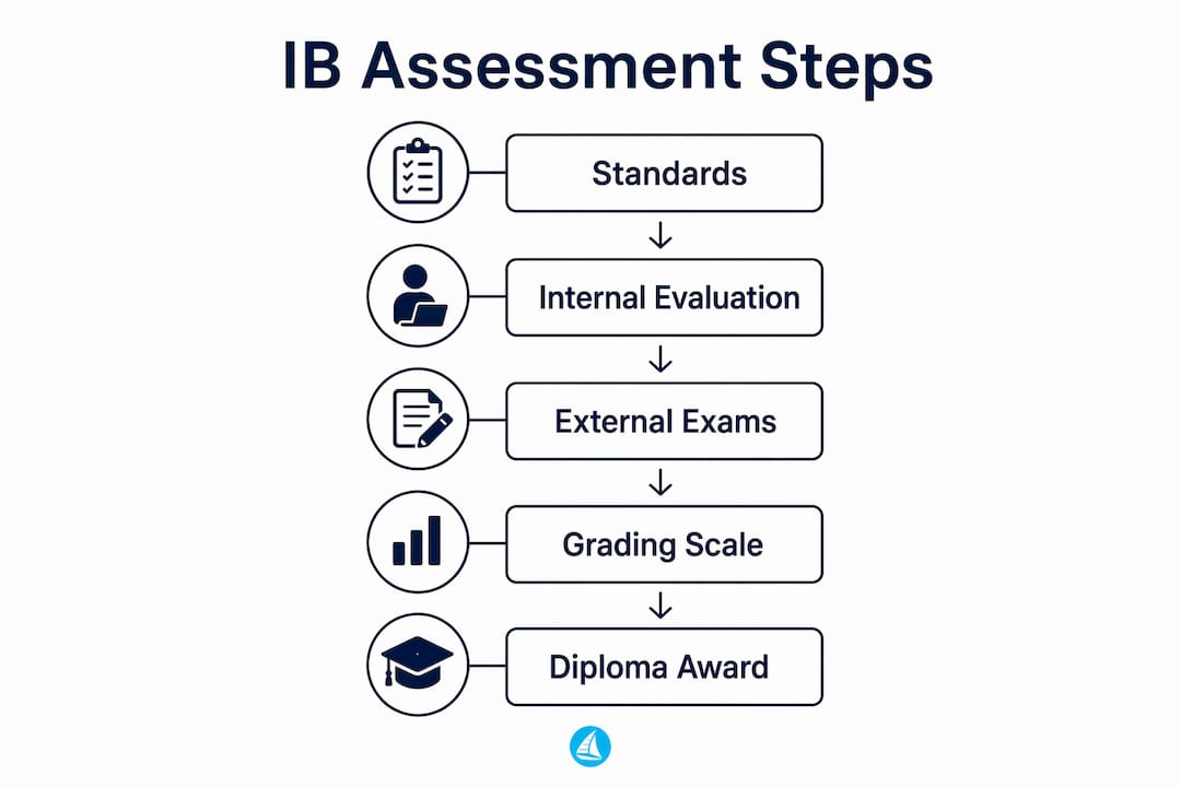 Infographic showing IB assessment process in steps