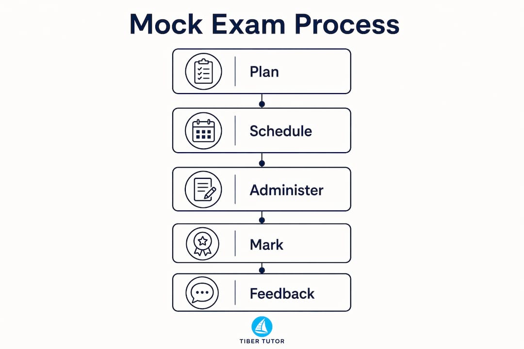 Infographic illustrating the stages of the mock exam process
