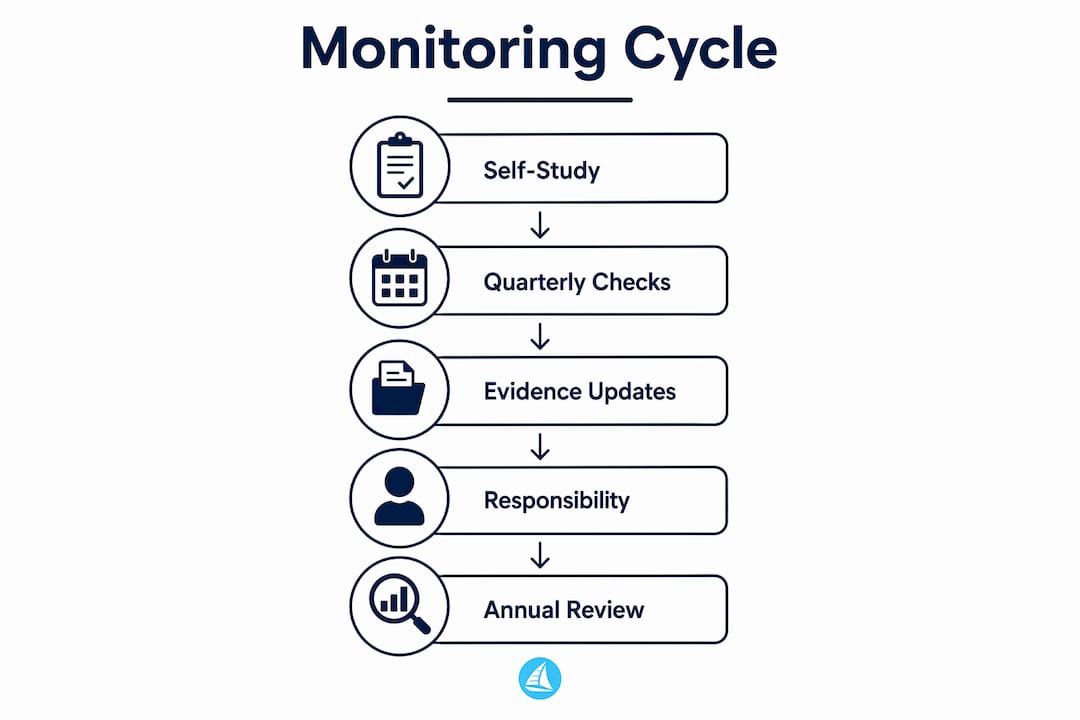 Infographic illustrating IB curriculum monitoring cycle