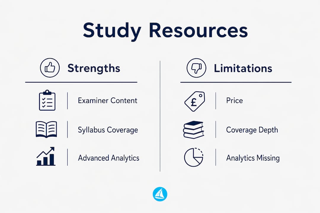 Black and white infographic comparing IB Physics resource strengths and limitations