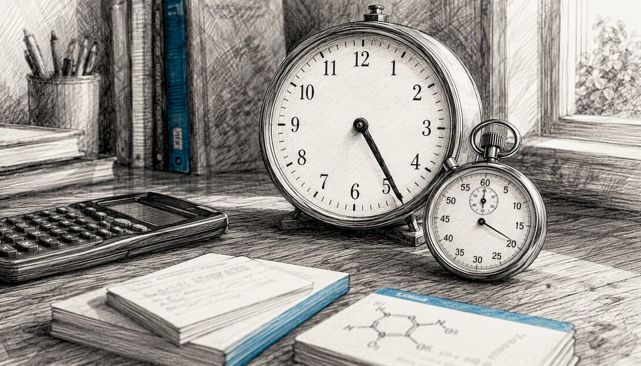 Stopwatch and countdown clock for pacing during exam