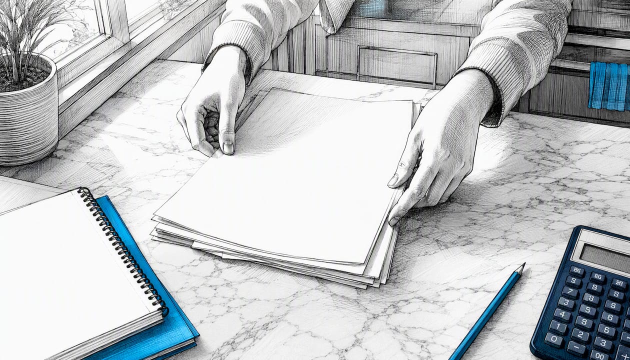 Hands adjusting blank admission documents
