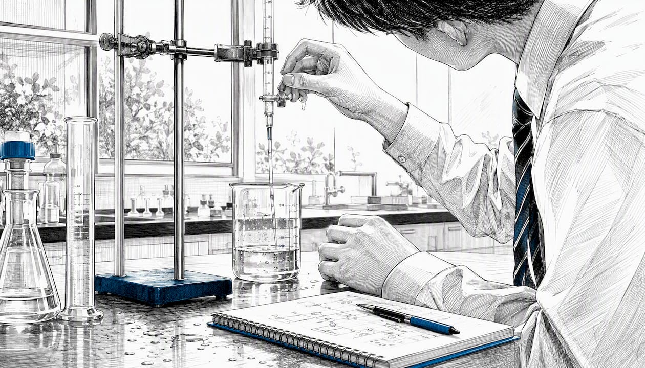 Student hands measuring liquid for IB science internal assessment