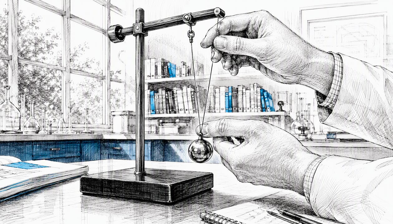 Teacher setting up pendulum experiment