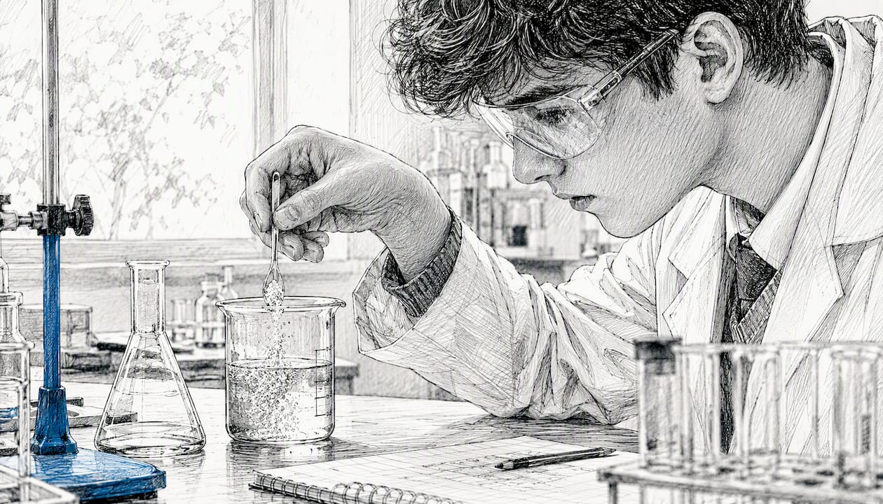 Student performing titration experiment in lab