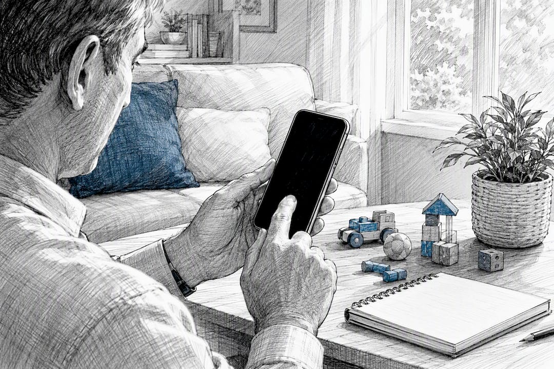 Parent entering password on smartphone