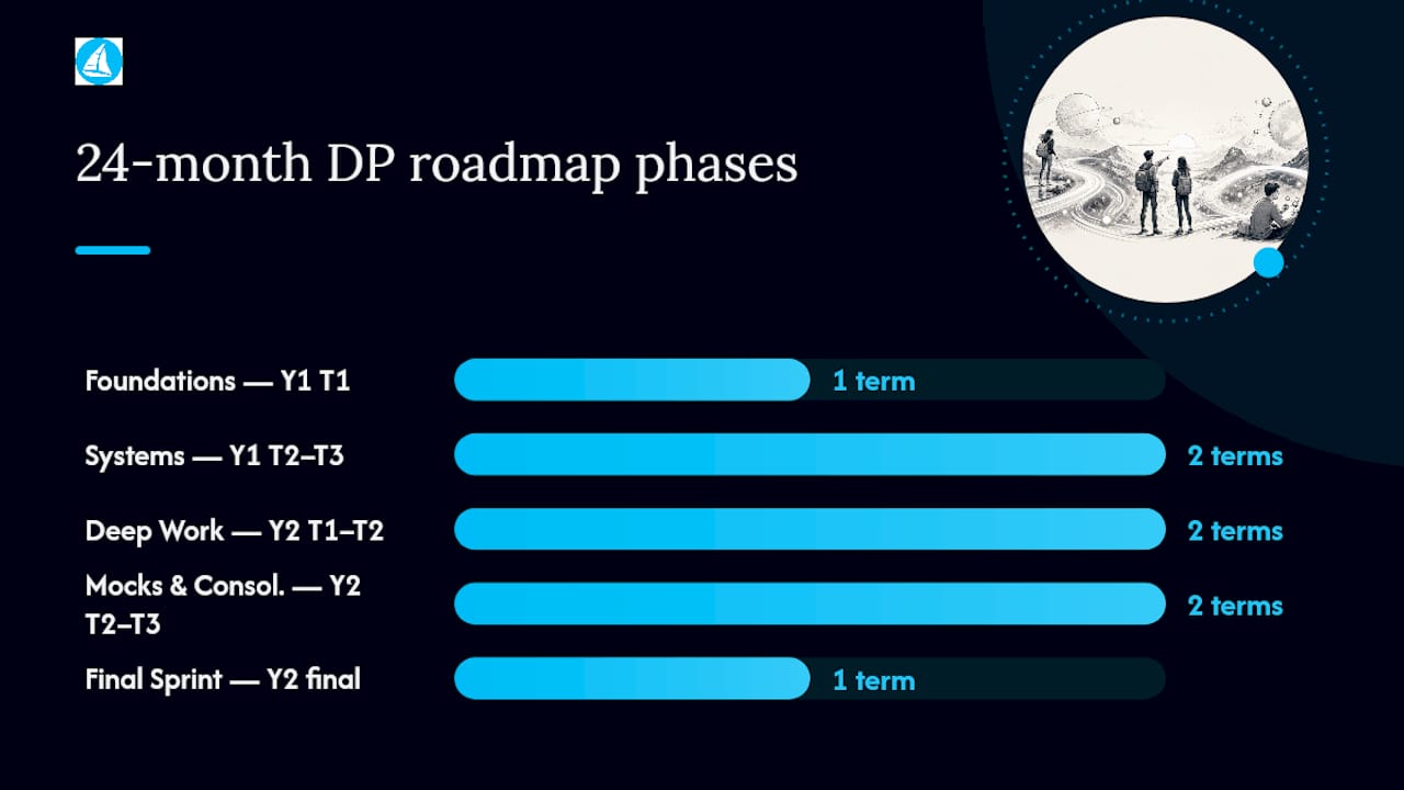 Timeline diagram of IB homeschool roadmap phases