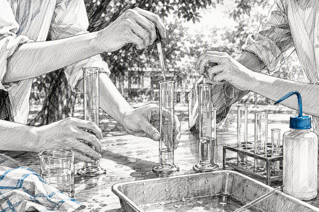 Student hands assembling science practical