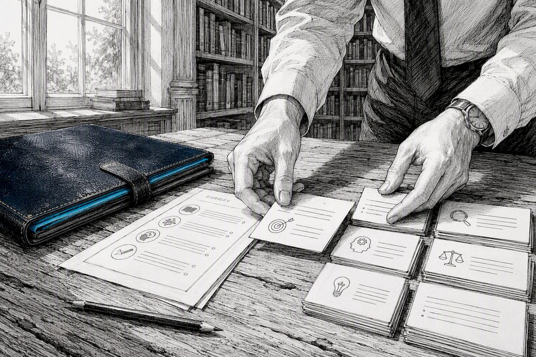 Teacher hands aligning syllabus cards