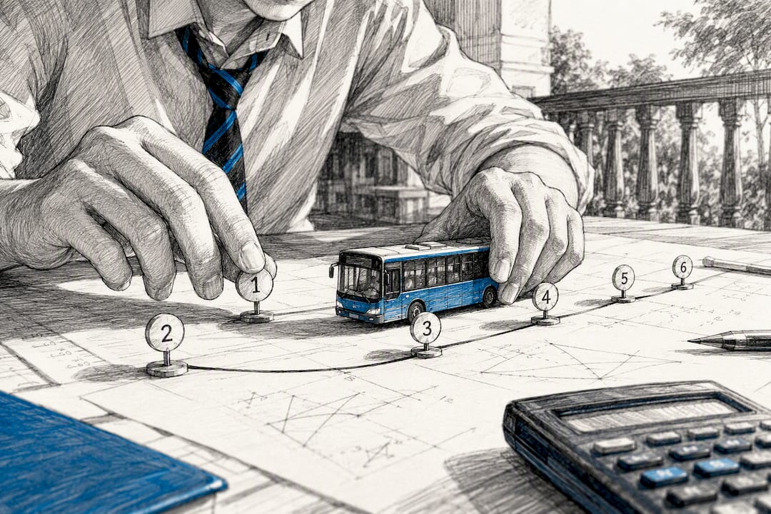 Hands adjusting math modeling objects on table
