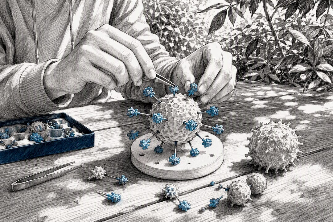 Hands assembling immune cells model