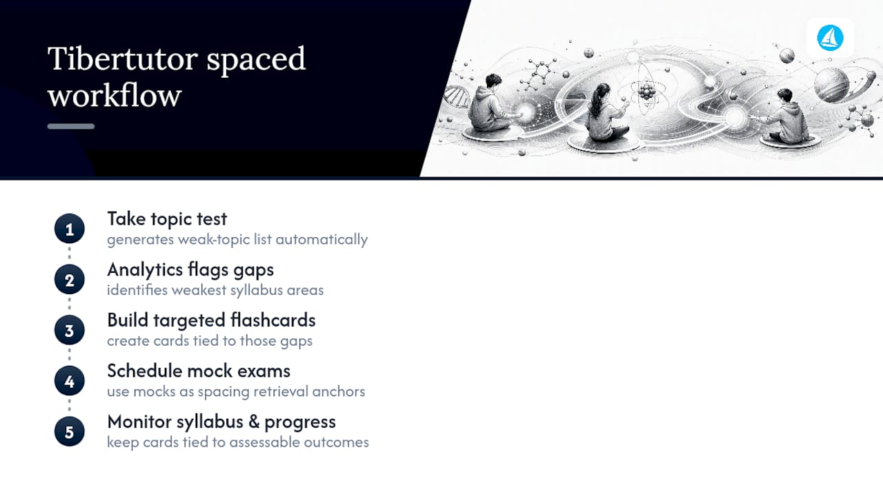 How Tibertutor supports a spaced repetition workflow — overview diagram