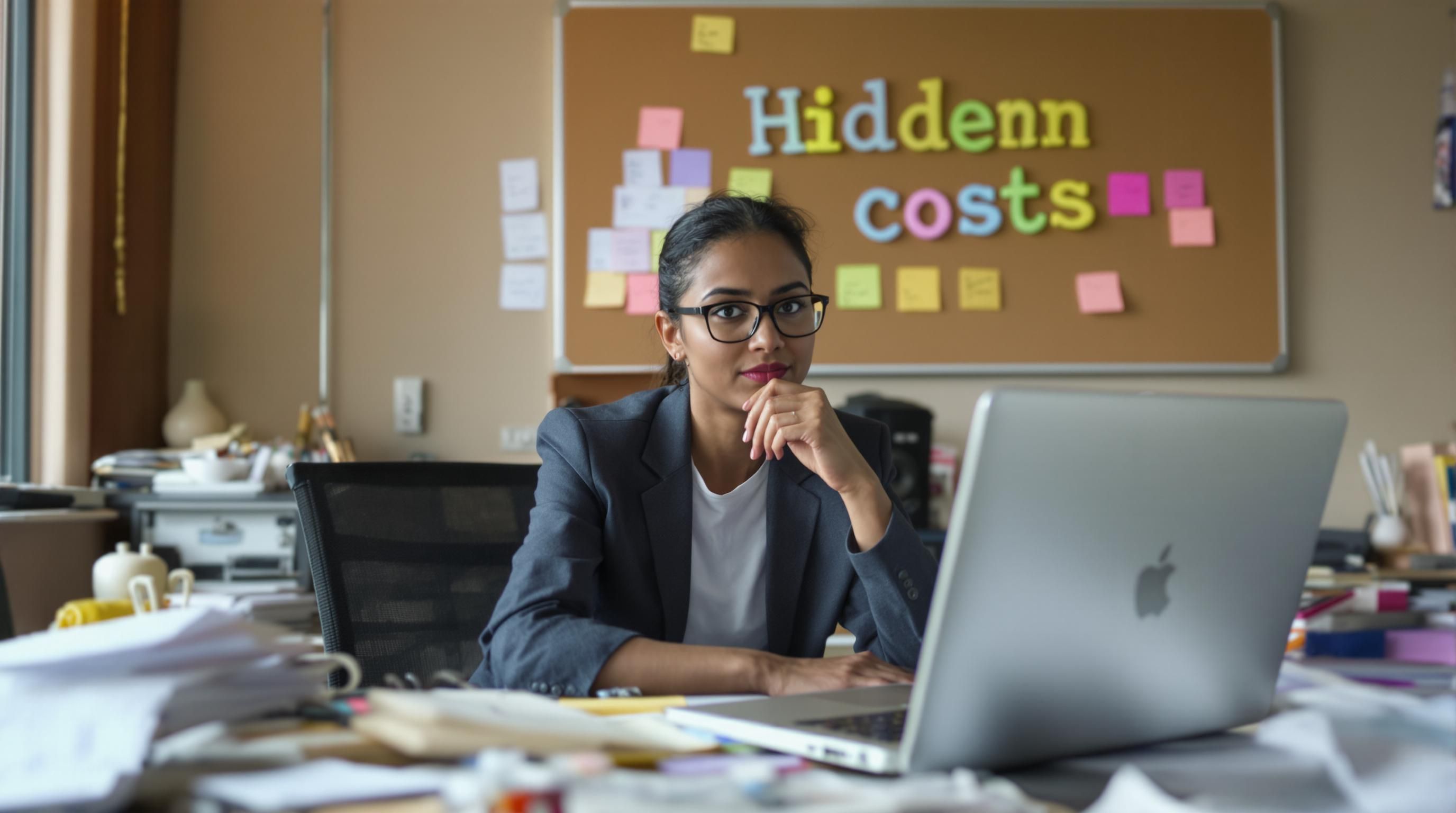 Event manager reviewing documents notices hidden costs among finances