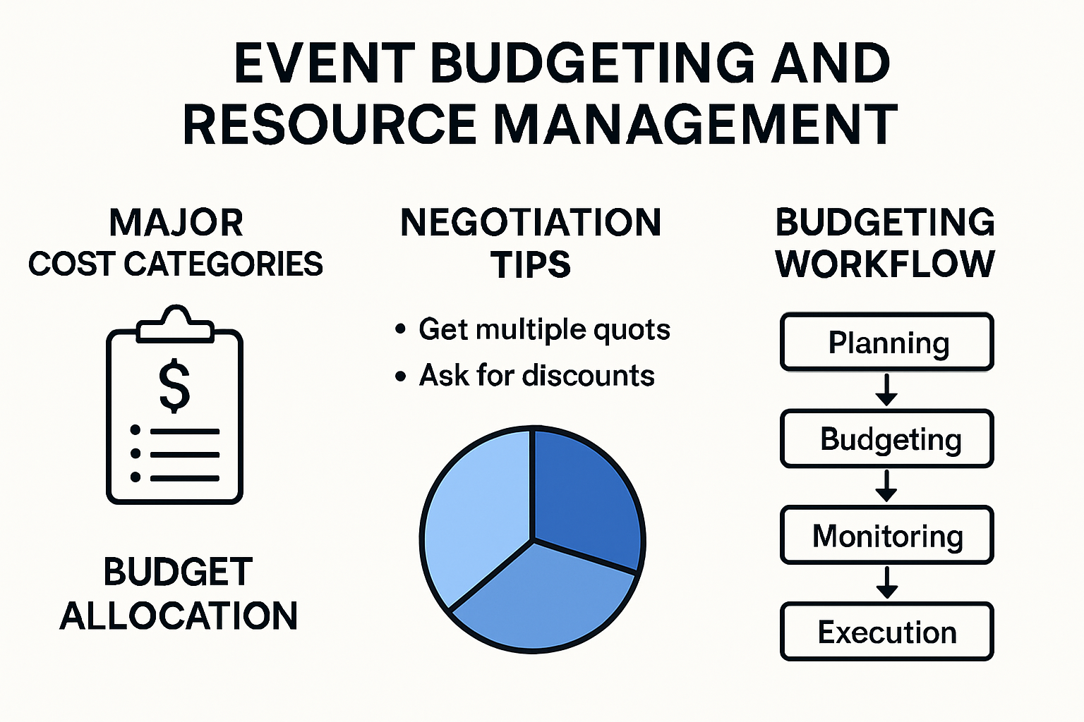 Infographic showing event budgeting process and cost breakdown
