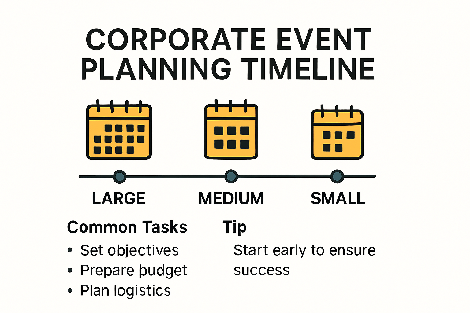Infographic showing planning timelines for various corporate event sizes.