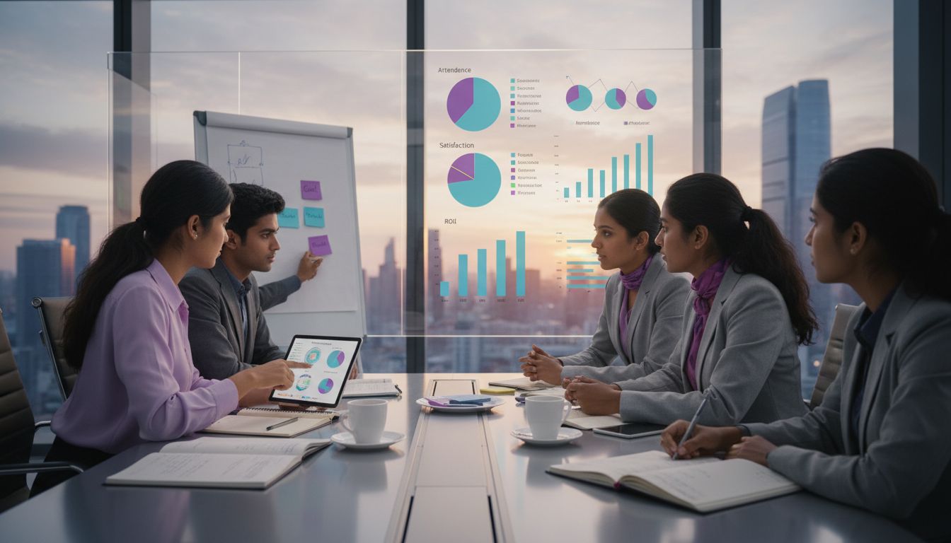 Team reviews event metrics dashboard