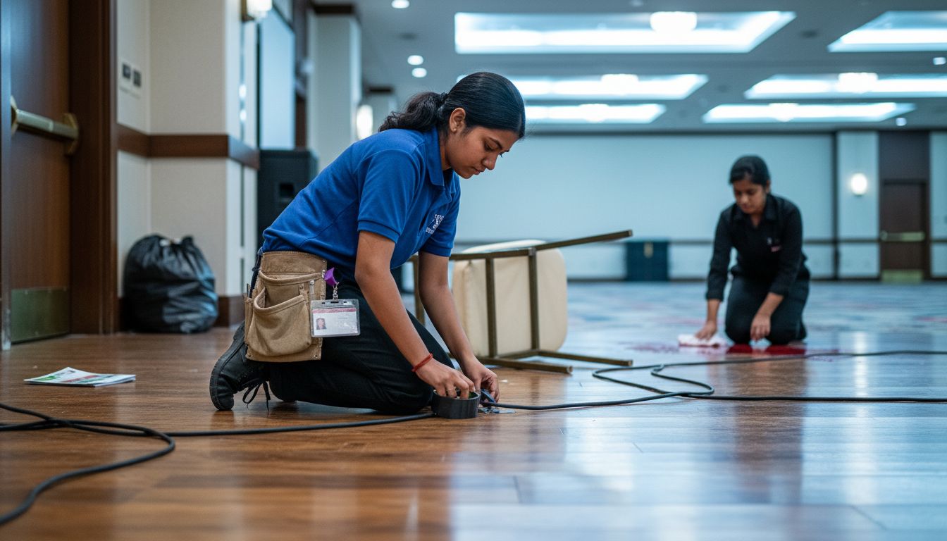 Technician manages mishap during event setup