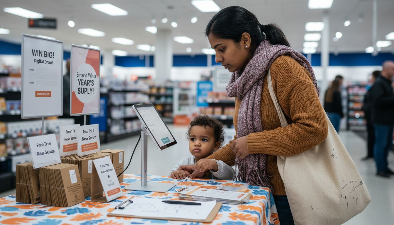 Customer using digital kiosk at retail activation