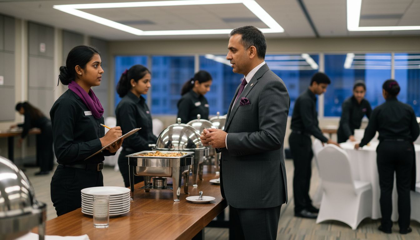 Event manager coordinating with hospitality team