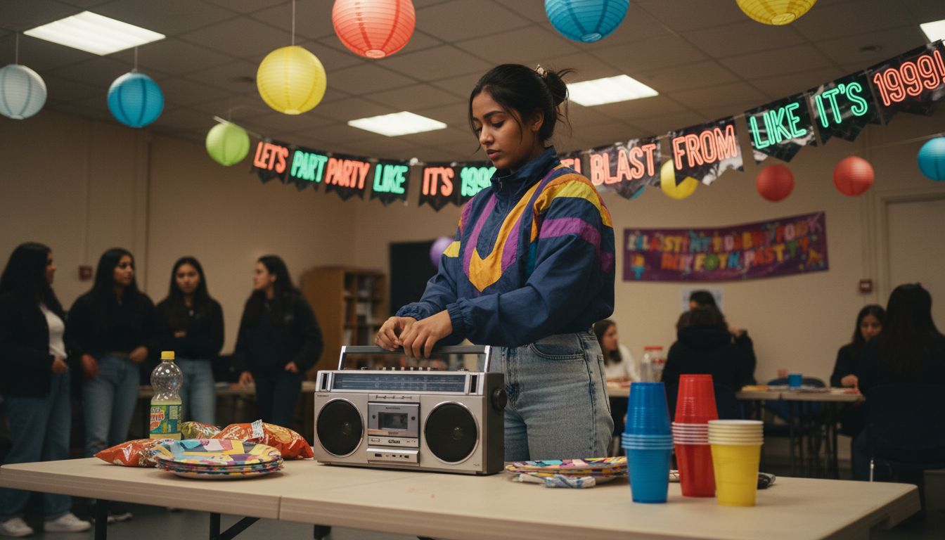 Setting up retro-themed event decorations