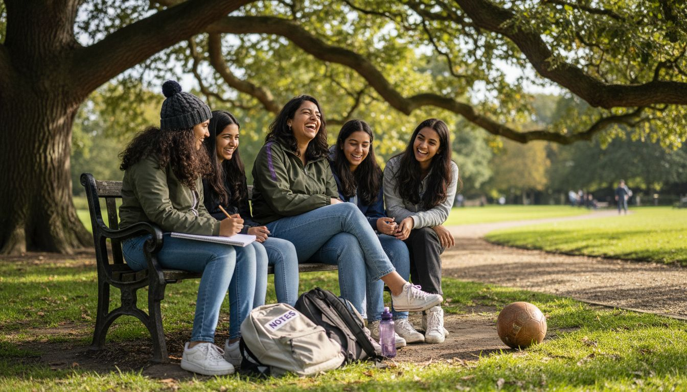Teen mentor with youth group in park