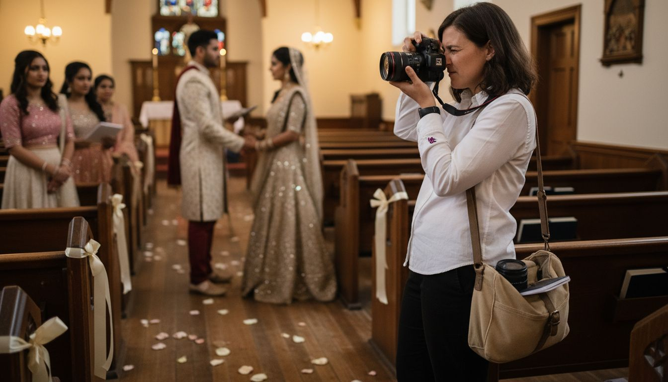 Wedding photographer at aisle during ceremony