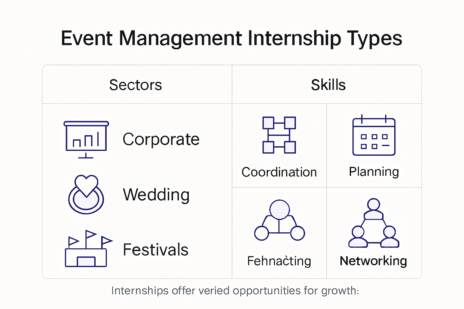 Infographic showing event internship types and skills