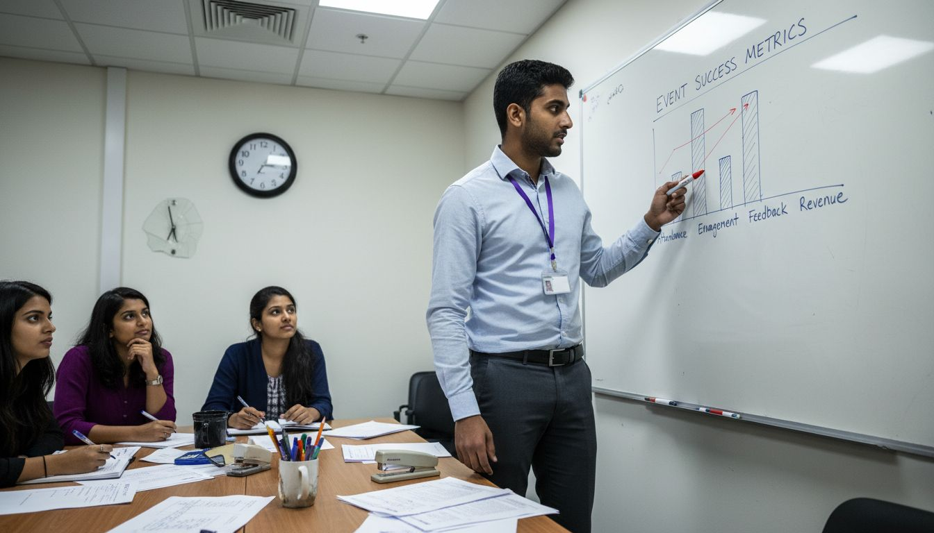 Manager highlighting event evaluation on whiteboard