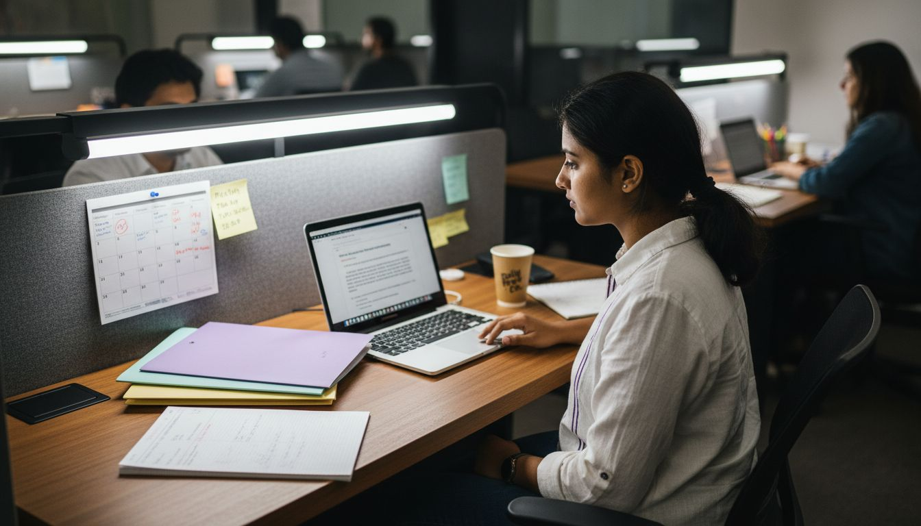 Person writing structured event proposal in shared workspace